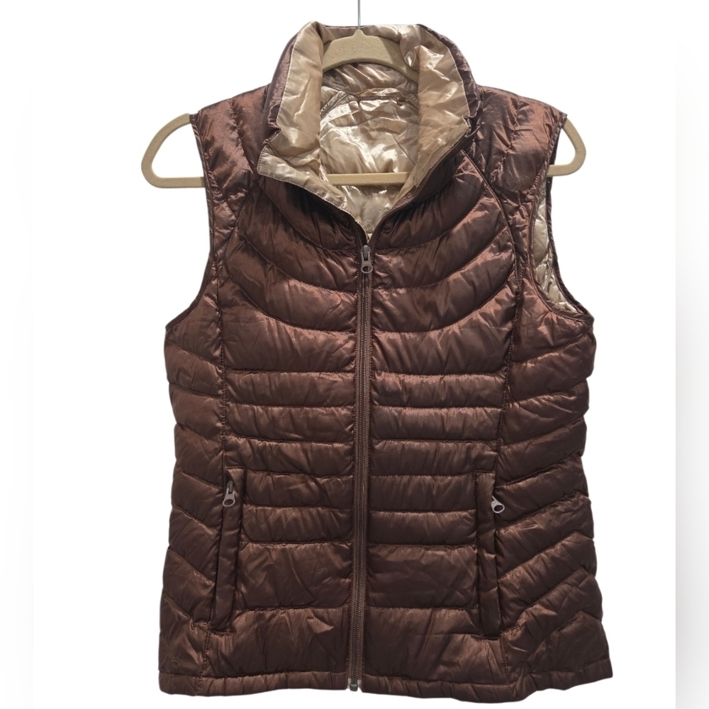 Bernardo Goose Down Puffer Vest Brown & Bronze, Small With Bag